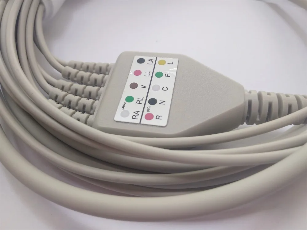 Один кусок Generic AAMI 6 контактный кабель ECG 5 Leadwires защелкивающиеся концы стандарт IEC
