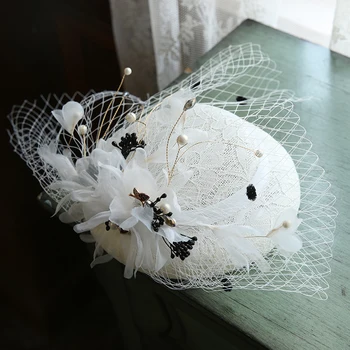 

Mingli Tengda Lady Cambric Network Hat Wedding Hats Fascinators Accessories Banquet Headwear Bride Tiara Birdcage Black Flower