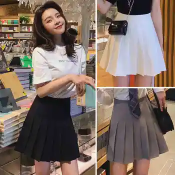 

2020 summer short skirt high waist white gray a-line skirt was thin black pleated skirt 857