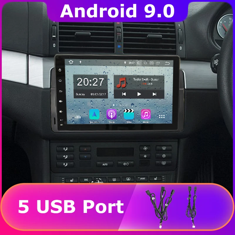 Автомобильный DVD-плеер 9 &quot 5 USB Android 0 PX6/Octa Core 4 Гб + 64 ГБ для BMW 3 серии E46 1998-2006 M3 318 320 325