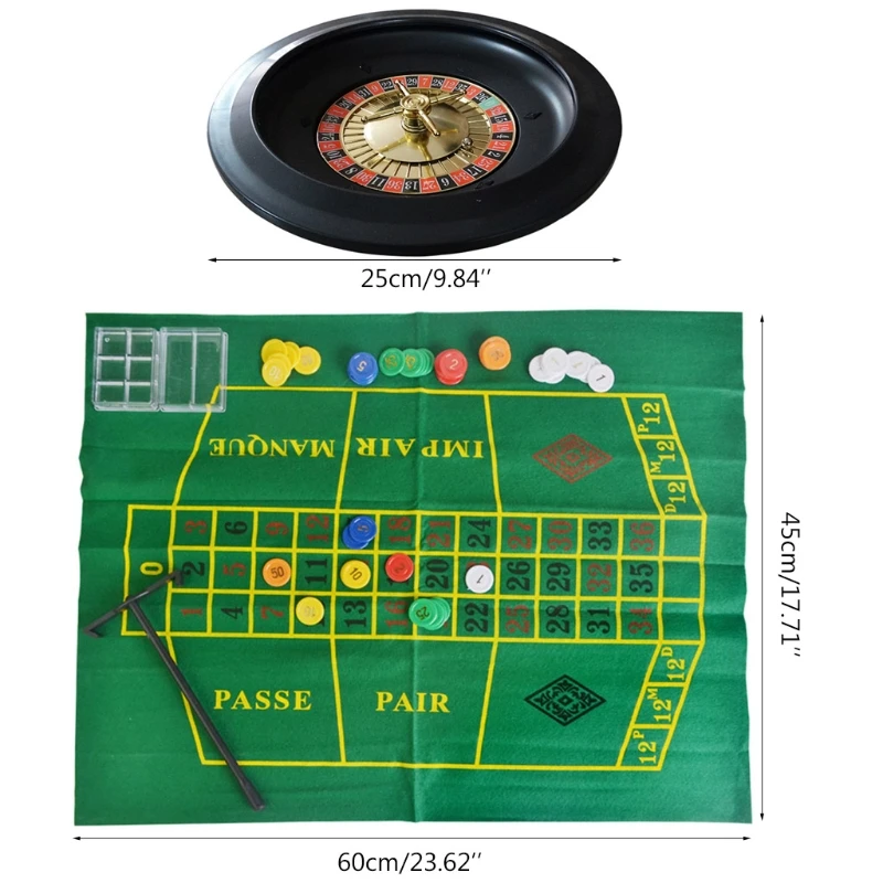 10 inch Roulette Game Set Casino Roulette with Table Cloth Chips for Bar KTV Party Borad Game