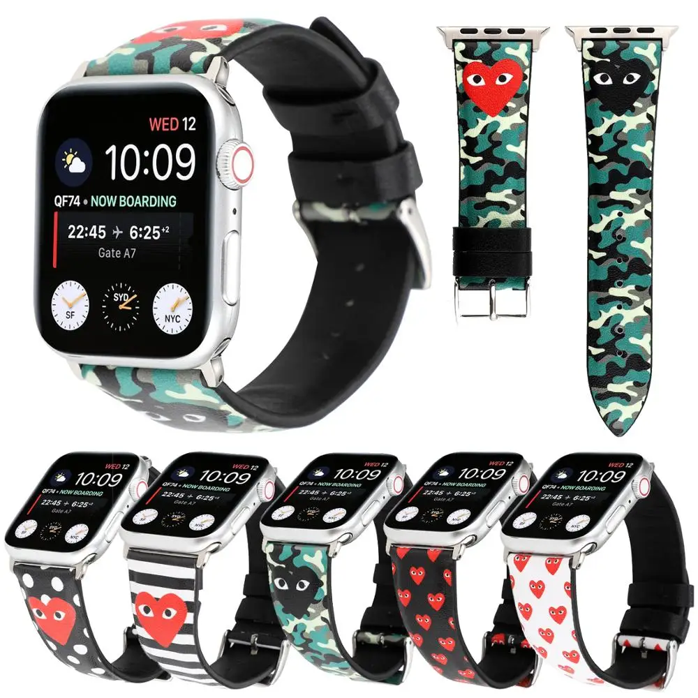 

Camouflage Love Heart Leather Bands For Apple Watch Series 3 2 1 38/42mm Wristband Strap For iWatch 5 band 4 44/40mm Accessories