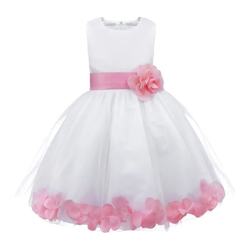 Нарядное платье из тюля с лепестками цветов для маленьких девочек платье с цветочным узором для девочек Пышное Платье для принцессы на свадьбу, день рождения, Vestido - Цвет: Pink