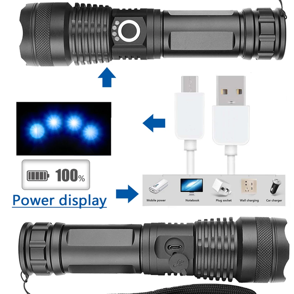 TOPCOM XHP 50 светодиодный USB Перезаряжаемый 26650 индикатор батареи Zoom тактический фонарик для кемпинга, рыбалки, охоты фонарь