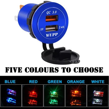 

Dual USB Waterproof Port Car Fast Aluminum Alloy Charger Cigarette Lighter Socket Blue Case Charging Adapter