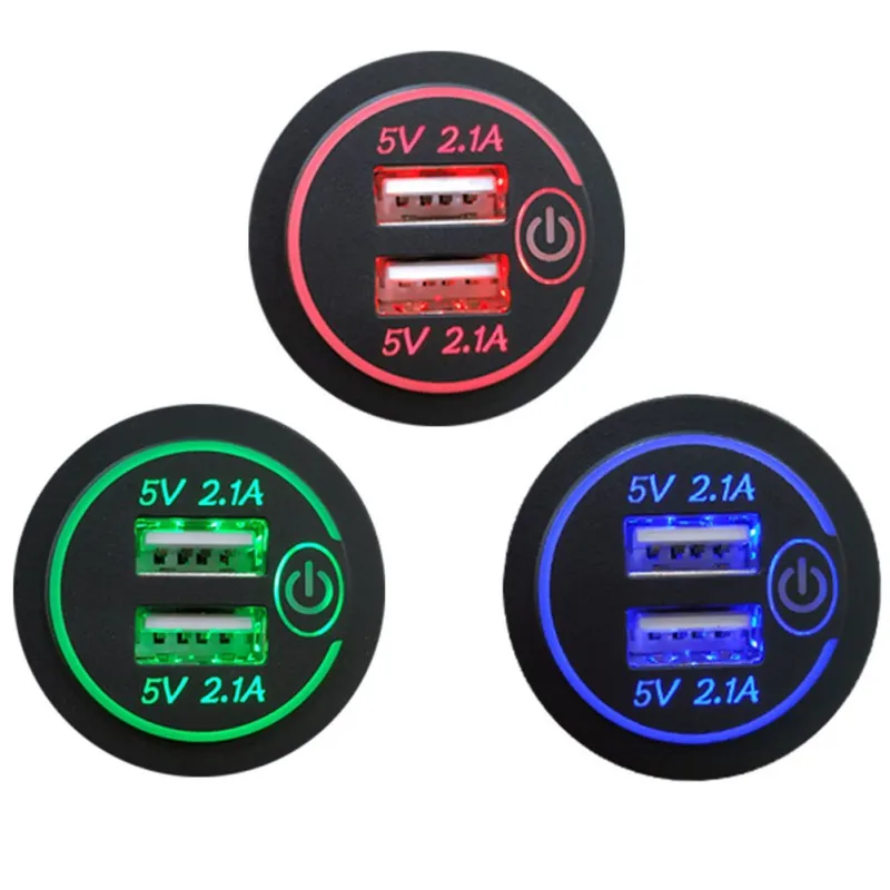 Светодиодный 12 в 24 в двойной USB 2.1A автомобильный адаптер зарядного устройства с выключателем питания сенсорный выключатель для автомобиля