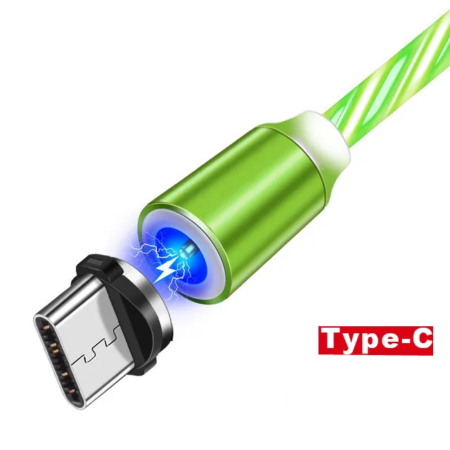 Магнитный usb-кабель для зарядки, шнур для huawei P Smart Z Y9 Prime Honor 8A 8S 10, быстрая зарядка для мобильных телефонов, Магнитные Светодиодные кабели - Цвет: Green Type C Cable