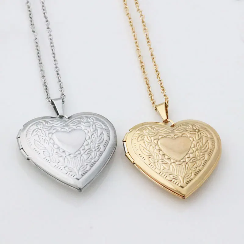 1Pc Small & Medium Heart Photo Frame Pendant Necklaces Stainless Steel Charms Locket Necklace Women Memory Jewelry