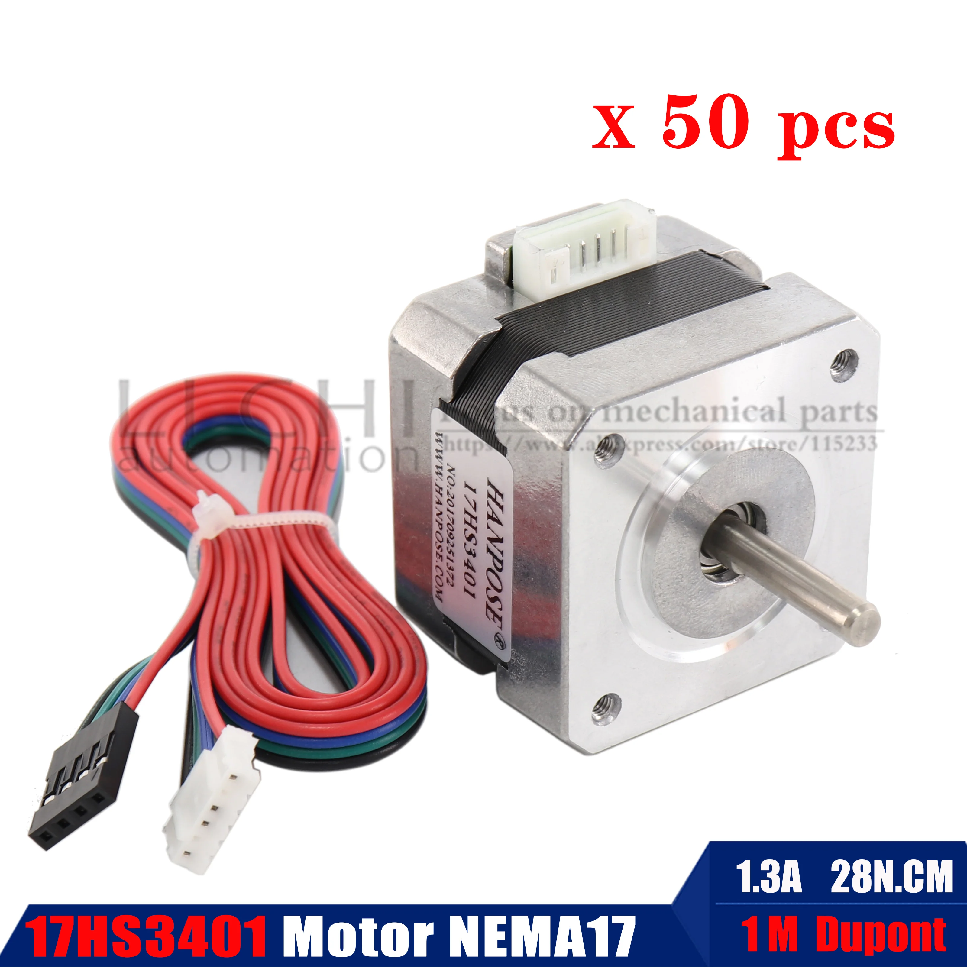 50 шт. шаговый двигатель Nema17 для 3D принтера 4 питающих провода 34 мм 28N.CM 1.3A 17HS3401