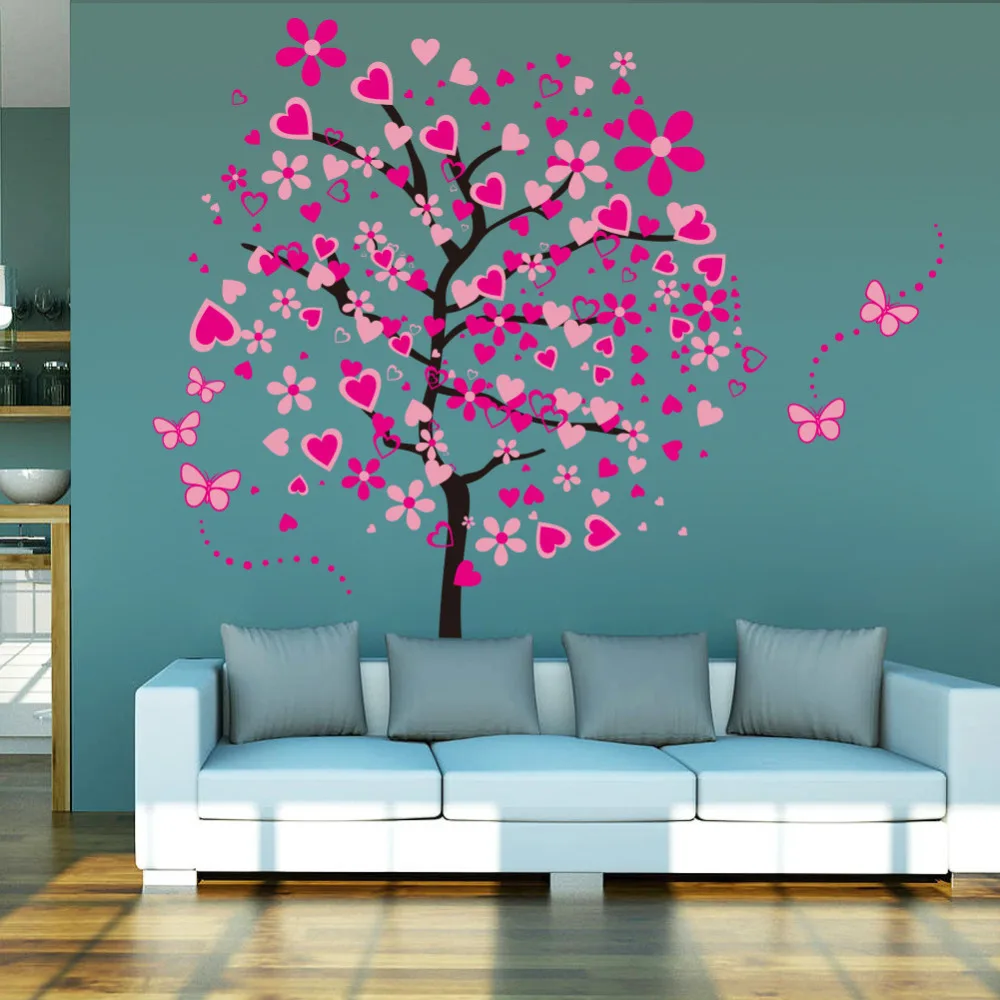

New Arrival DIY Large Wallpaper For Pink Butterfly Flower Tree Living Room Bedroom Backdrop Home Decor Wall Stickers 60*90cm*2