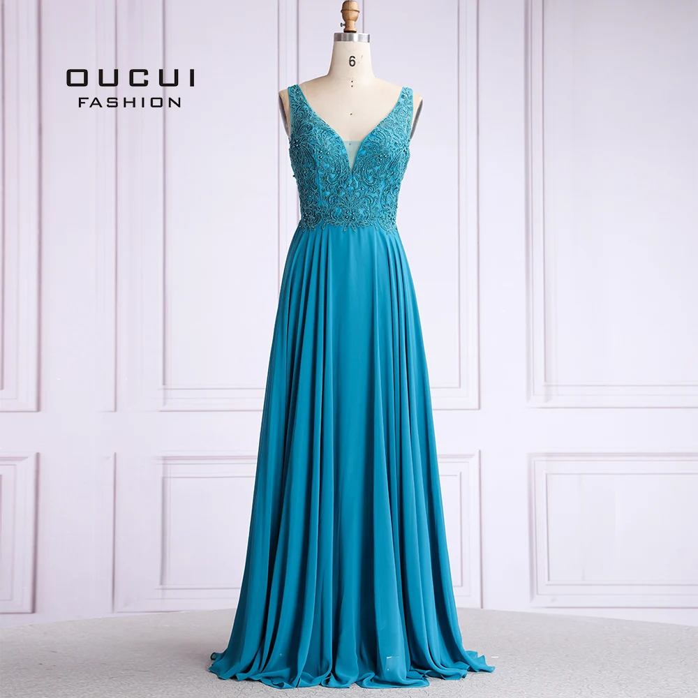 

V-neck Chiffon Plus Size Evening Dresses Long 2019 Elegant Robe De Soiree Evening Party Dress Gown Open Back OL103567