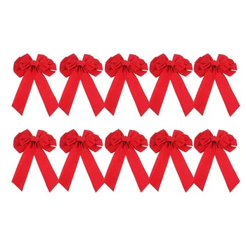 

10 Pcs Red Velvet Christmas Bow 18 Inch Long 10 Inch Wide, Holiday Decoration Christmas Bows Used to Decorate Your Indoor or Out