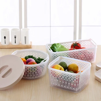 

Kitchen Storage Box 2 In 1 Multi-functional Vegetable Washer Plastic Fridge Storage Food Container Space Saver Kitchen Organizer