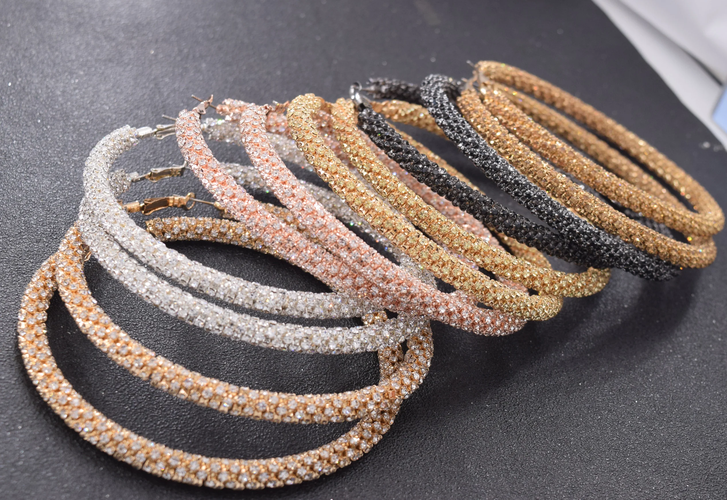 Trendy 9CM all rhinestone crystal Large Hoop Earrings Big Circle Earring Loop for Women Jewelry