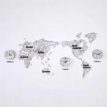 

Creative World Map Wall Clock Wooden Large Wood Watch Wall Clock Modern European Style Round Mute relogio de parede