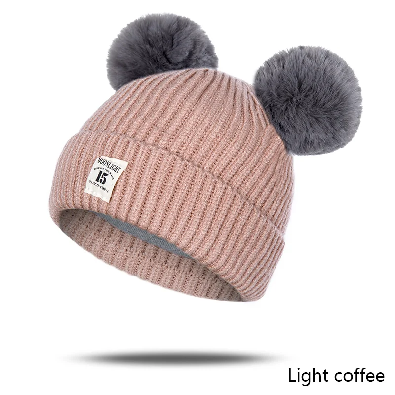 Зимняя детская утепленная шапка с помпонами для волос, зимняя теплая вязаная шапка, теплая зимняя шапка, универсальная теплая вязаная шапка для мальчиков и девочек - Цвет: 9