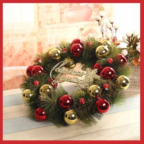 Рождественский 30cmWreath с Искусственные сосновые шишки ягоды и цветами праздничные