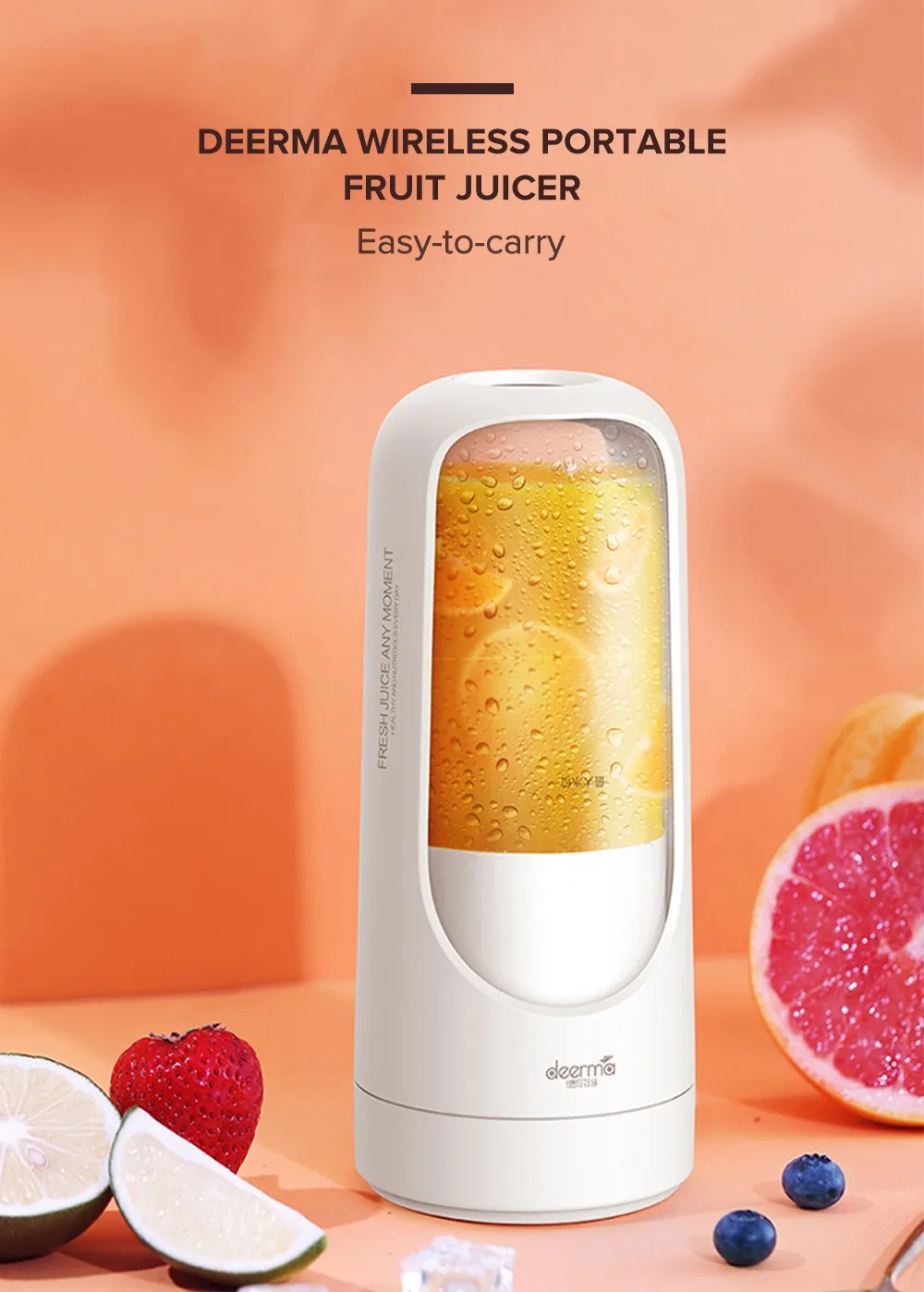 Deerma DEM - NU30 Portable Fruit Juicer USB Rechargeable Mini Wireless DIY Milkshake Vegetable Blender 300ml Water Cup