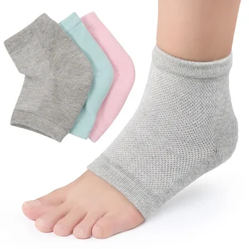 

3pcs Soft Ventilate Gel Heel Socks Open Toe Socks for Dry Hard Cracked Skin (Light Green, Pink and Grey)