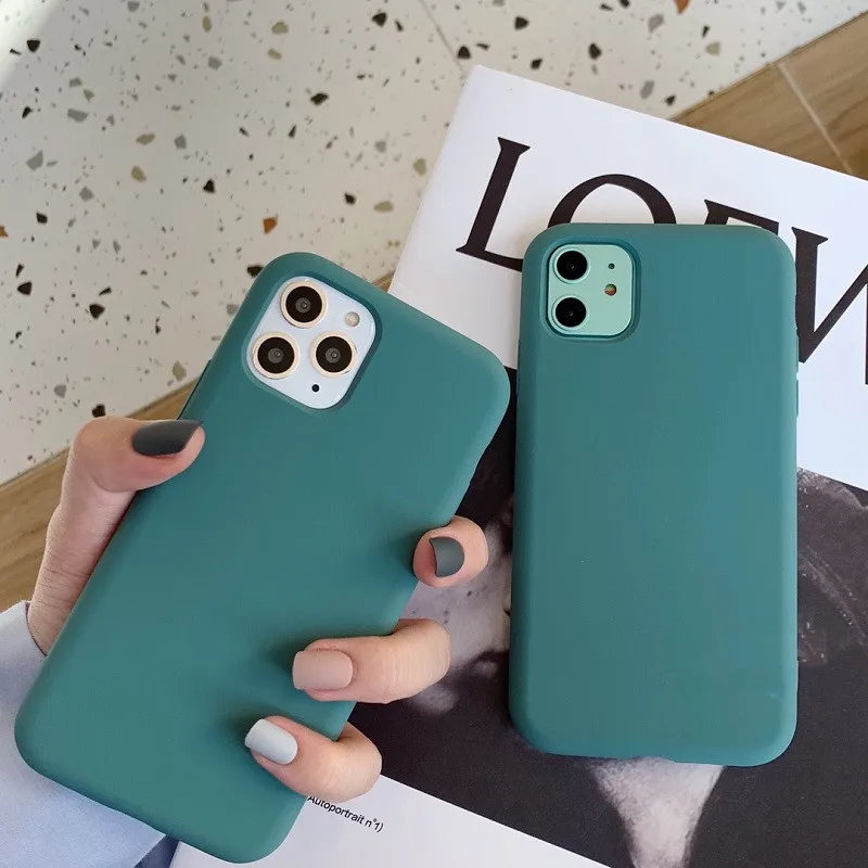 

Pine Green Solid Silicone Phone Case For iphone 11 Pro XS Max XR X For iphone 11 6 6S 7 8 Plus Simple Case Cover Retail Package