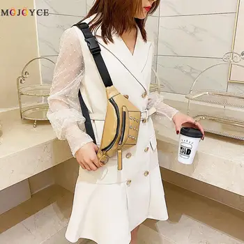 

Women PU Leather Chest Bags Rhinestone Waist Zipper Casual Messenger Packs