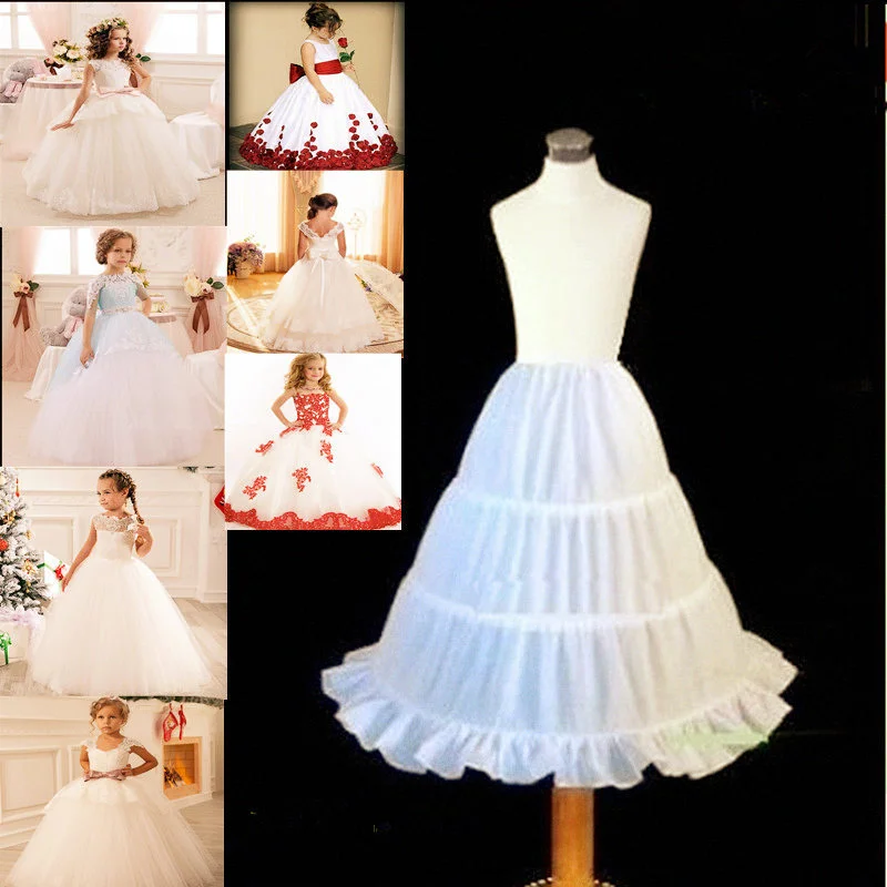 Kids Children Girls' 3 Hoops Petticoat Full Slip Flower Girl Crinoline Skirt 