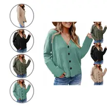 

Trendy Women Cardigan Button Closure Washable Female Knitted Tops Female Tops Women Sweater