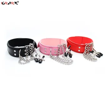 New Leather Choker Collar With Nipple Breast Clamp Clip Chain BDSM Bondage Gear Sex Toys For Women Sex Tools Couples Adult Games 2