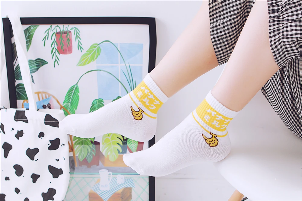 Милые носки до щиколотки с рисунком из мультфильма для девочек, забавные японские хлопковые носки с рисунком клубники, банана, персика, молочных напитков, harajuku