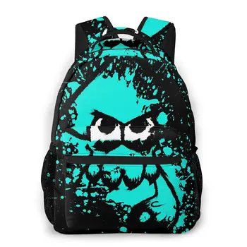 

Black Squid With Blank Eyes On Cyan Splatter Mask Cute Knapsack for Men Women Splatoon Books Backpack Female School 2020