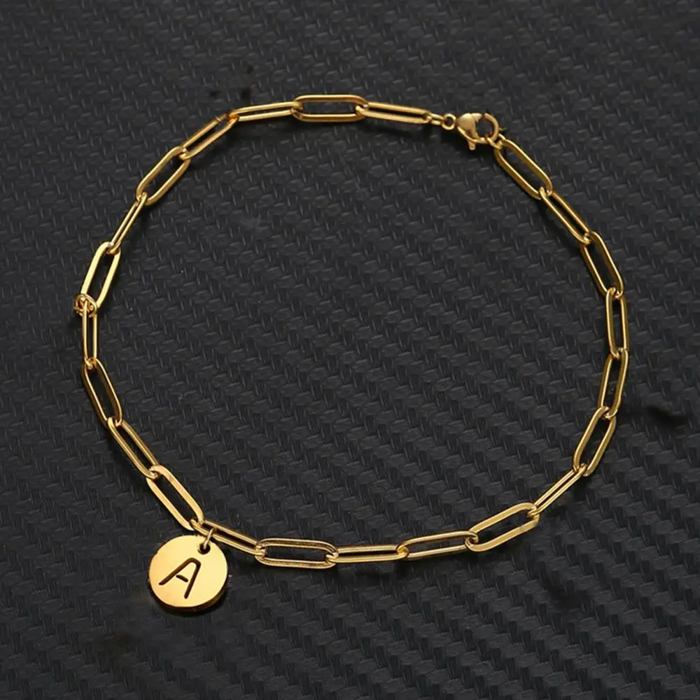 Bracelet Jewelry MinaMaMa Stainless Steel Square Chain Initial Letter Charm Bracelet For Women Men Coin 26 Alphabet Bracelet