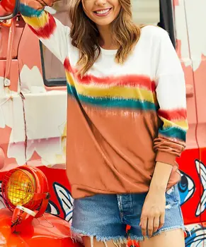

2019 Autumn Popular Women Baggy Hoodies Long Sleeve Loose Sweatshirt Casual Striped O-Neck Pullovers Streetwear
