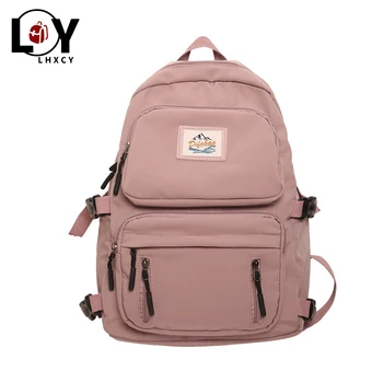 

Solid Color Multiple Zipper Pockets Travel Backpacks High Capacity Soft Backpacks For School Teen Waterproof Nylon Designer Bags