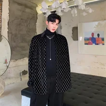 Мужская бархатная блестящая клетчатая Свободная Повседневная рубашка с длинным рукавом, мужская женская уличная Модная рубашка в стиле хип-хоп, стильное пальто