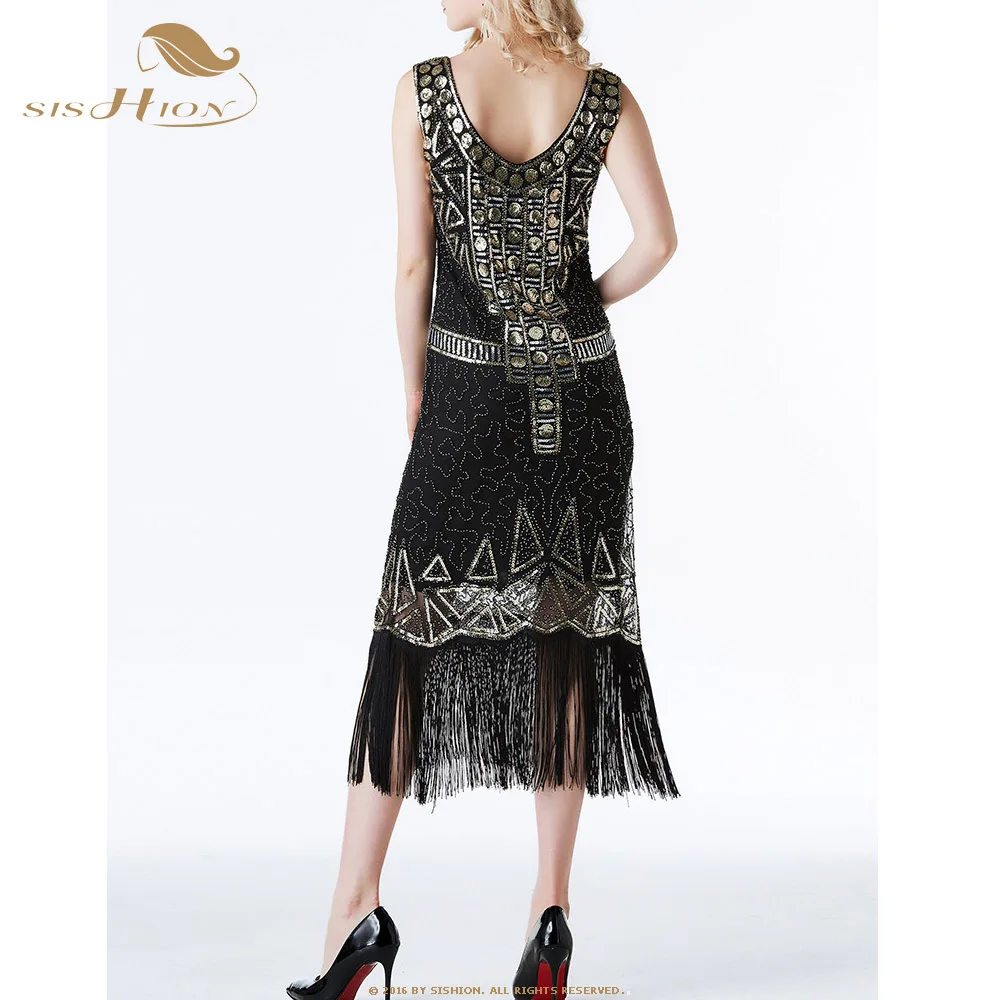 SISHION, винтажное платье с блестками 1920 s, VD1291, черные, синие, красные, элегантные женские вечерние платья,, Новогодние женские Платья Миди