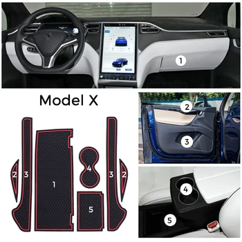

For Tesla Model X Car Interior Door Mat Gate Slot Pad Cup Mat Hold 2Colors 7PCS