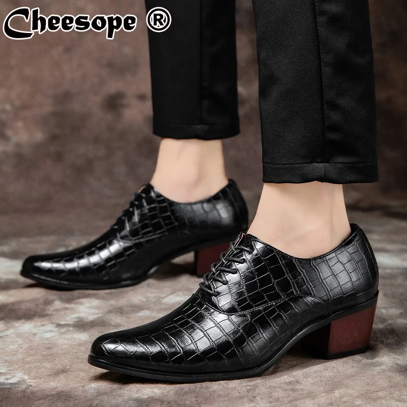 

Heels 4.5cm Increased Luxury Men Dress Shoes Men's Extra High Wedding Shoes Italian Style Men Formal Business Leather Shoes