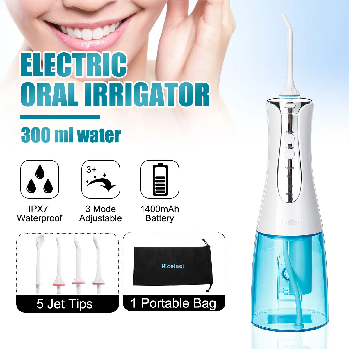 

Nicefeel 5psc Tips Waterproof Oral Irrigator Toothbrushing Irrigator Dental Tooth Irrigator Teeth Cleaning