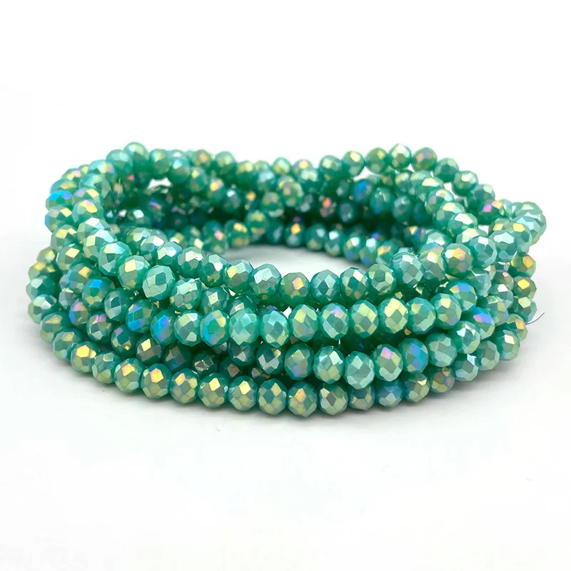 2 3 4 6 8mm Light Blue Round Crystal Plated Faceted Flat Glass Beads