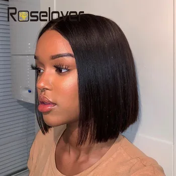 

4x4 Lace Closure Wig 8-16 Inch Straight Bob Brazilian Lace Front Human Hair Wigs 130%/150%/180% Remy Lace Frontal For Women