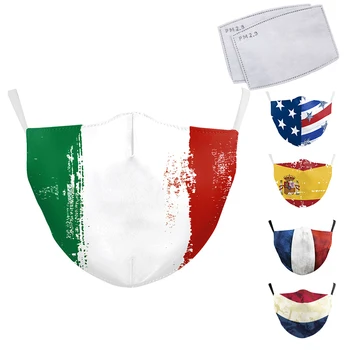 

3D Earth Italy Spain Flag Print Mask Keep Fighting Face Masks Fabric Adult Protective PM2.5 Reusable Mask Dust Proof Washable