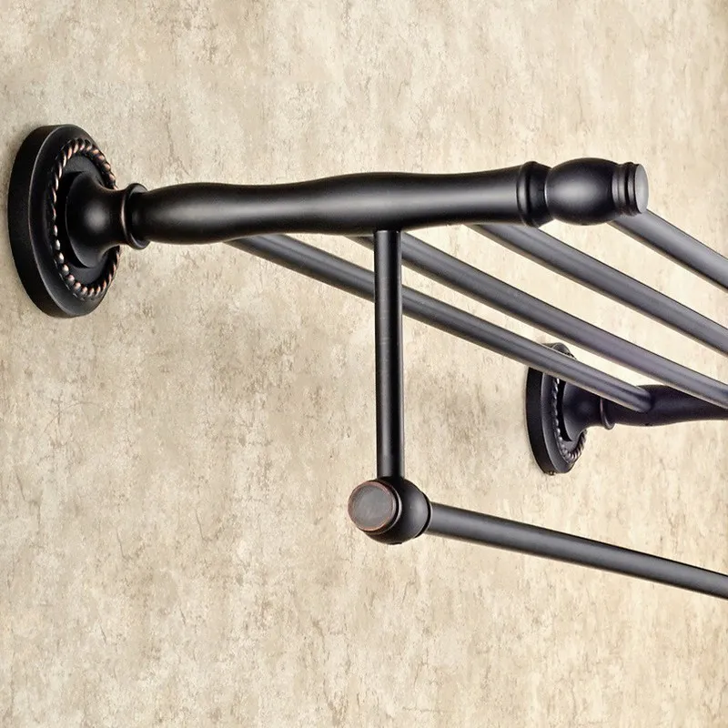 Oil Rubbed Bronze Bath Towel Rack Black Brass Bathroom Towel Holder Double Towel Shelf Bathroom Accessories BD654