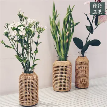 

Japanese Straw Glass Flower Vase Flower Pot In The Nordic Contracted Creative Flower Basket To Water Plants