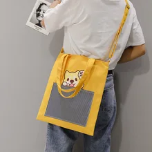 Стиль деревянные слова собака рюкзак из холщовой ткани с принтом стиль Женская сумка через плечо/ручная сумка корейский стиль студентов бу