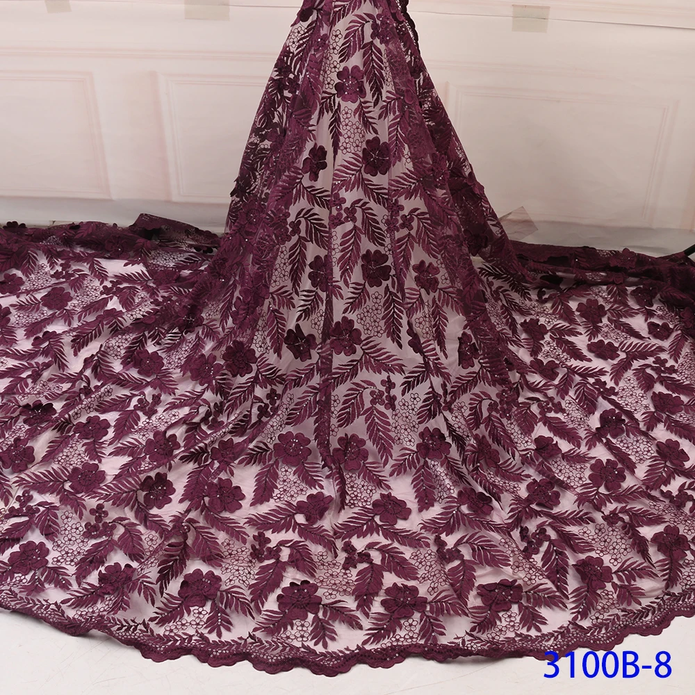 NIAI африканская кружевная ткань Высокое качество Кружева французские нигерийские Блестки Чистая кружевная ткань для свадебного платья вышивка XY3100B-2