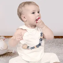 Clips de sucette pour bébé, perles en Silicone, anneau en bois, chaîne de sucette, porte sucette sûr, anneau de dentition factice pour tout petits, laisse à mâcher 