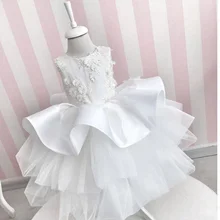Белая пышная ярусная одежда, платье для маленьких девочек, прозрачное кружевное детское платье на первый день рождения