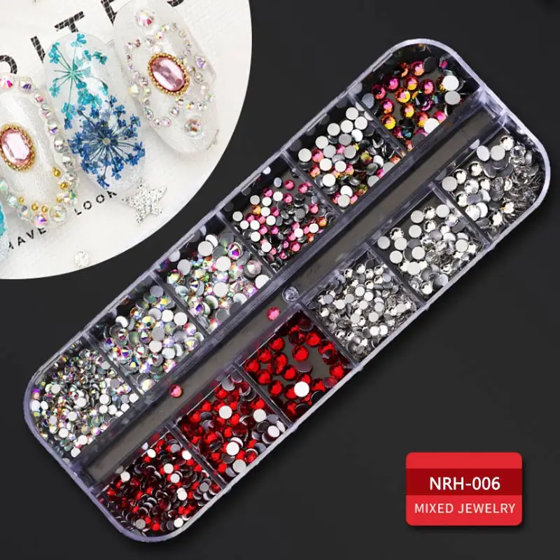 1 Box Nail Art Decorations Nail Rhinestones Mixed Colors AB Crystal Strass 3D Charm Gems DIY Rivet nails Manicure Accessories - Цвет: 006