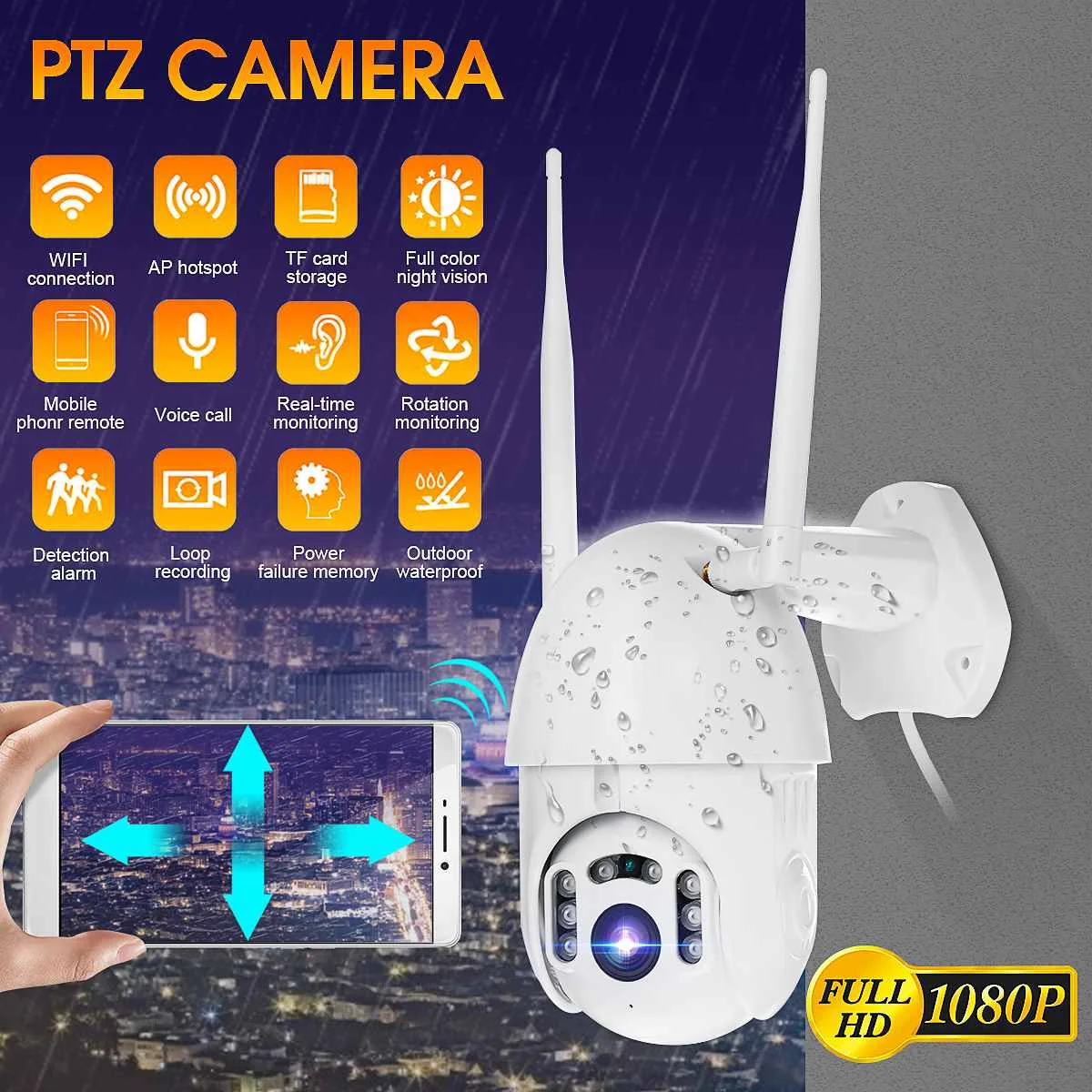 

1080P 720P HD PTZ IP Camera Wifi Outdoor Speed Dome CCTV Security Camera 8X Digital Zoom 5MP Network IR Home Surveillance Camera