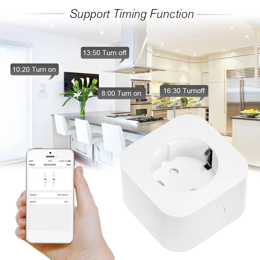 Мини Смарт Wi-Fi розетка ЕС Тип F дистанционное управление по смартфону Функция синхронизации Голосовое управление Умный штекер для Alexa Google Home